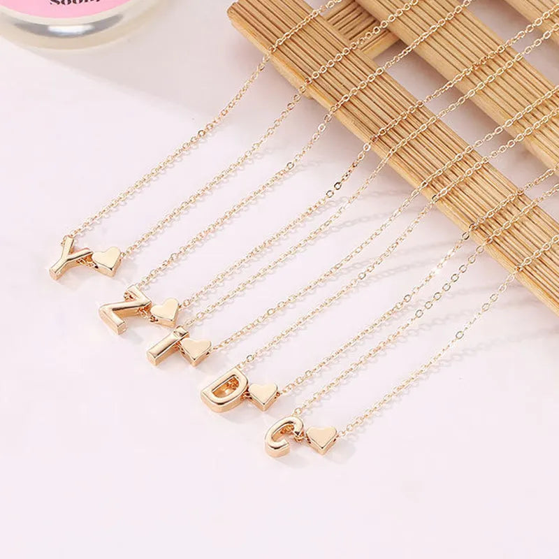 🔥BUY 1 GET 1 FREE!!🔥Tiny Initial Necklaces Golden Heart Letter A-Z💖