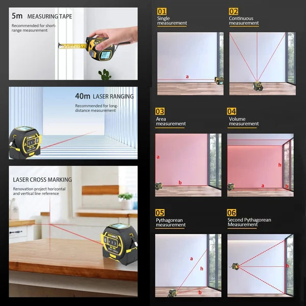 🔥(HOLIDAYS PRE SALE WHILE SUPPLIES LAST NOW-49% OFF)  Laser Measure 3-In-1 Infrared Laser Tape Measure🔥