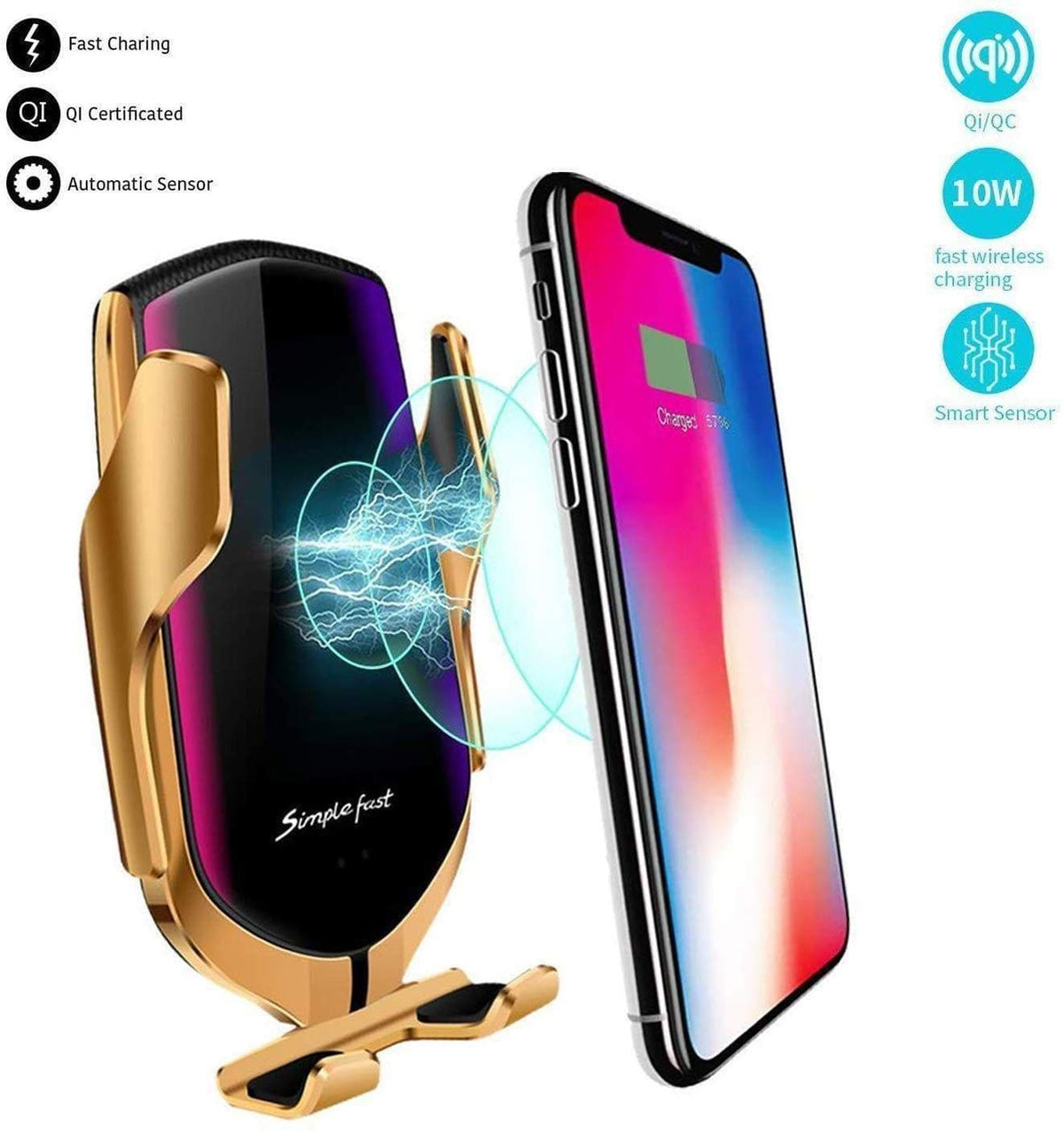 Kablosuz Qi iPhone ve Samsung Araç Telefonu Standı ve Şarj Cihazı