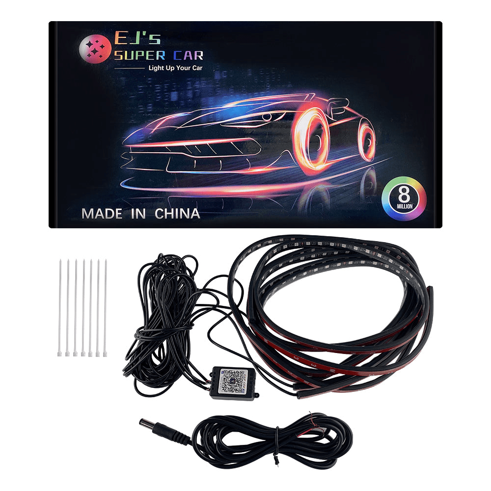 FLASHARK Auto-Unterfahrlichter-Streifen-Kit RGB-LED-Leuchten mit App-Steuerung, Sound Active-Funktion und drahtloser Fernbedienung (4 Stück LED-Lichtleisten mit 6 Fuß Verlängerungskabel und Kabelbinder)