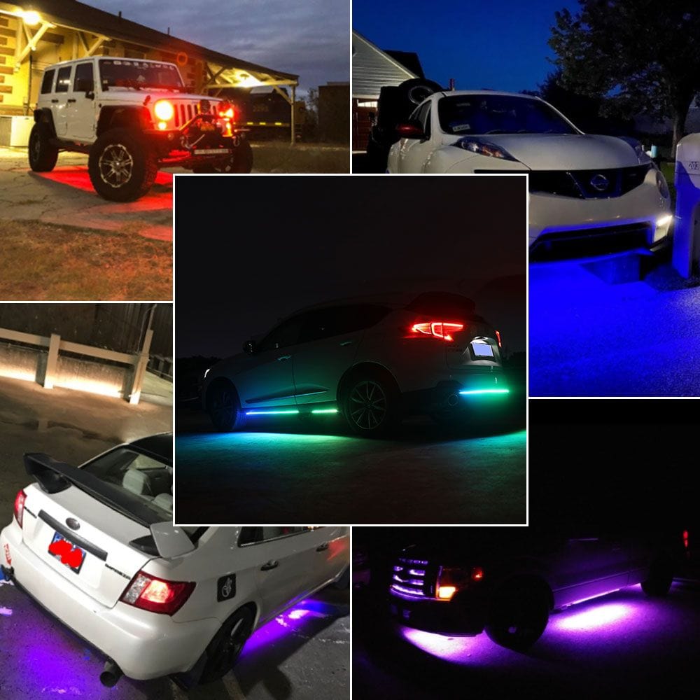 FLASHARK Auto-Unterfahrlichter-Streifen-Kit RGB-LED-Leuchten mit App-Steuerung, Sound Active-Funktion und drahtloser Fernbedienung (4 Stück LED-Lichtleisten mit 6 Fuß Verlängerungskabel und Kabelbinder)