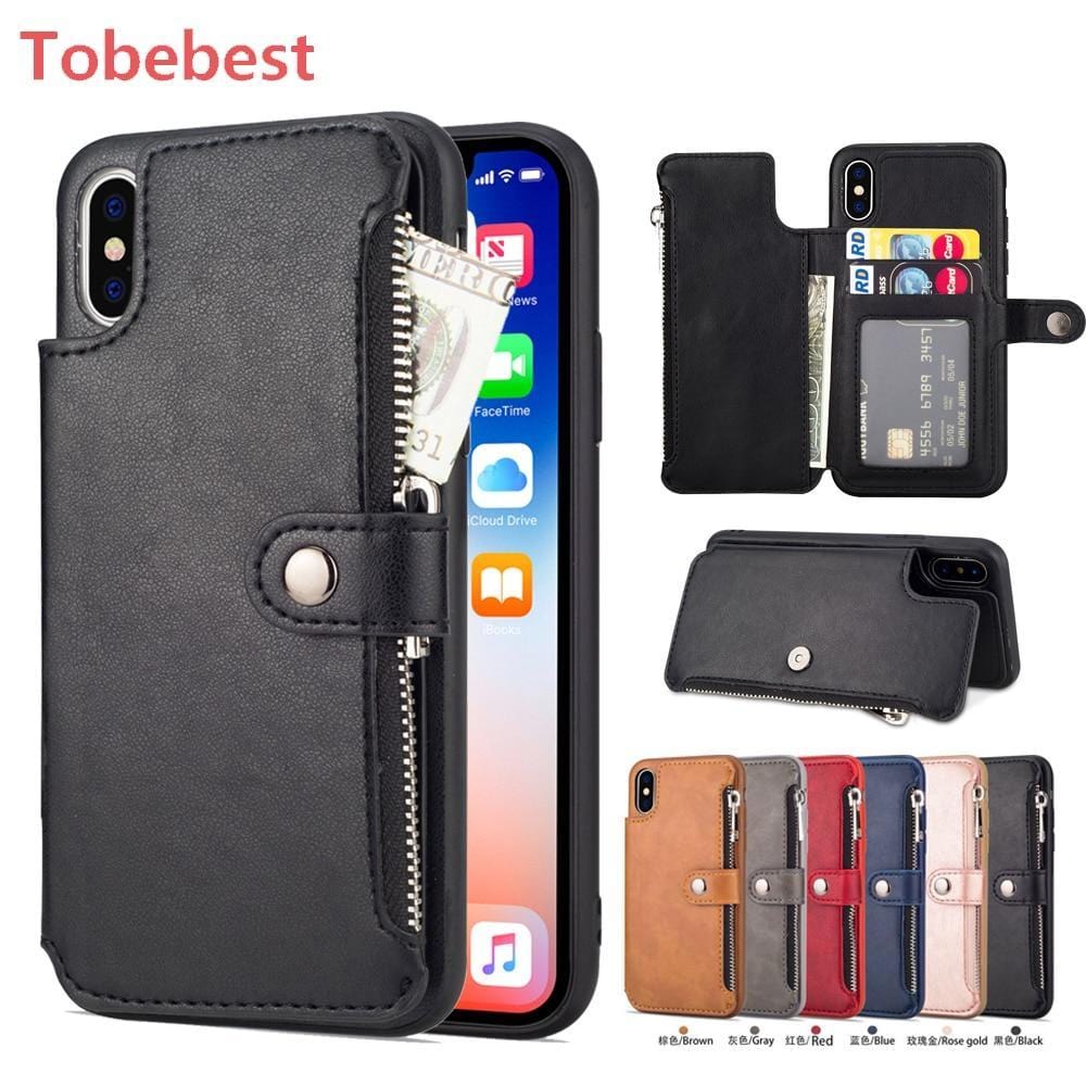 Retro Zipper Cases für iPhone 8 7 6S 6 Plus Case für iPhone X XS MAX XR Multi-Kartenhalter Leder Wallet Phone Cover