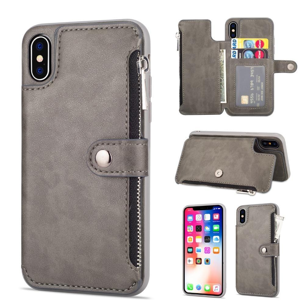Retro Zipper Cases für iPhone 8 7 6S 6 Plus Case für iPhone X XS MAX XR Multi-Kartenhalter Leder Wallet Phone Cover